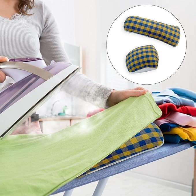 2 Pack Tailors Ham, Seam Roll Set, Premium Linen and Doll Cotton Press Ham Sewing Solid Tailor's Ham Kit Pressing Tool for Ironing Collar, Curved Seams, Yellow and Blue Plaid