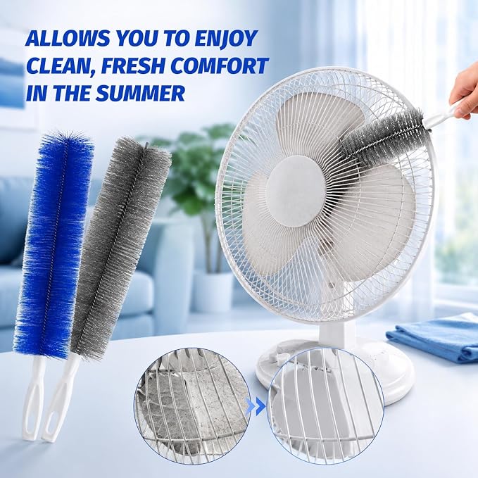 2Pcs Bendable Microfiber Head,Fan Cleaning Brush Bendable Cobweb Duster,Reusable and Washable,Suitable for Cleaning Vents,Ceilings,Blinds,Furniture and Hard-to-Reach Areas