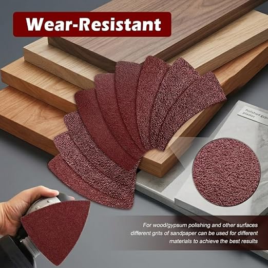 Oscillating Tool Sanding Pad Kit, 106Pcs Multi Tool Sanding Pads with 2 Triangle Sanding Pads, 2 Finger Sanding Pads, 100 Sandpaper Sheets, 60-240 Grit for Wood Metal Plaster Grinding Polishing