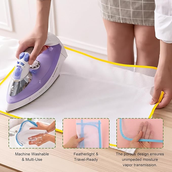 3 Pcs Pressing Cloth for Ironing, Heat Resistant Mesh Protector, Protective Ironing Scorch Mesh to Protect Clothes While Ironing and Sewing (Pink Blue Yellow)
