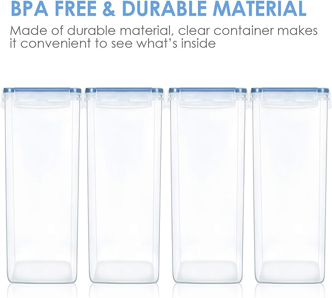 Vtopmart Extra Large Tall Airtight Food Storage Containers, 4 PCS, Blue | 5.9qt / 6.5L, Plastic PBA Free, For Spaghetti, Flour and Baking Supplies, Include 24 Labels