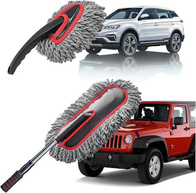 YeewayVeh 2-Pack Car Duster Kit, Microfiber Scratch-Free, Gray/Red | Exterior & Interior Dust Remover Brush for Vehicles and Home Cleaning
