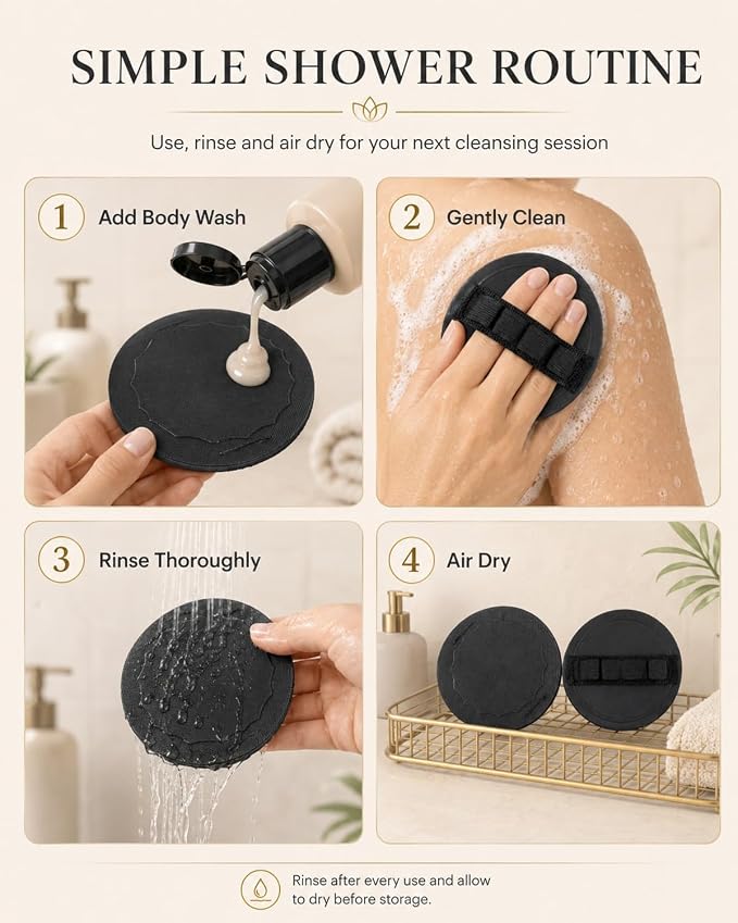 No-Pain Exfoliating Bath Scrubber Glove 4-in-1 Shower Body Care Set | Soft Rubber Scrubber, Bath Glove, Body Pads and Shower Tools for Daily Cleansing, Travel, Gym Bags and Bathroom Use(2pcs)