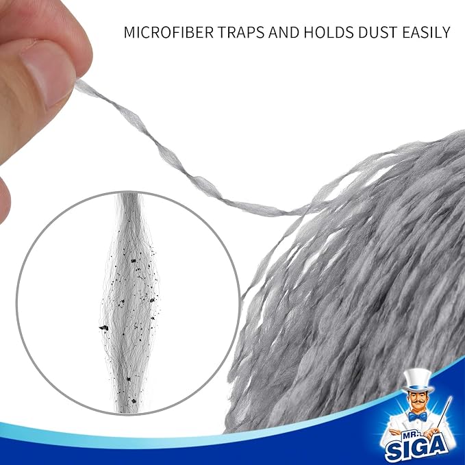 MR.SIGA Microfiber Delicate Duster with Non Slip Handle, Gray & Black | Gentle on delicate surfaces, washable microfibre duster head