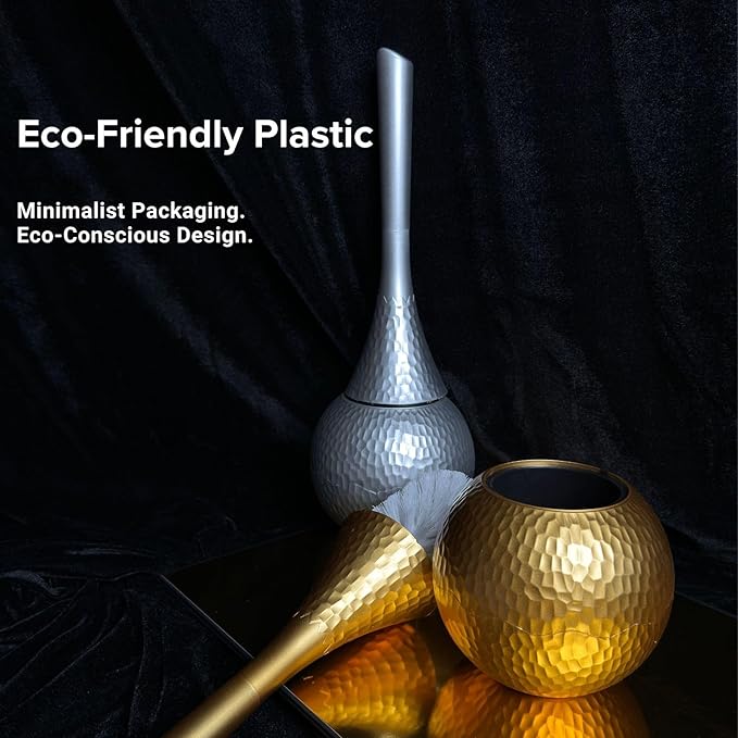 Elegant Toilet Brush Set – Stylish Hammered Design, Durable Handle, Anti-Splash Base, Modern Bathroom Accessories, Easy to Clean & Maintain (Golden)