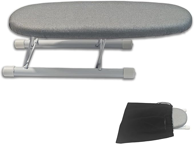 Mini Ironing Board Tabletop - Portable Folding Small Ironing Board with Black Velvet Drawstring Storage Bag, Compact Travel Iron Board for Sleeves, Collars and Small Areas