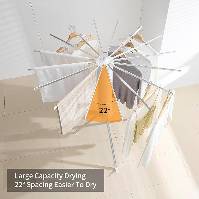 RFOUO Foldable Clothes Drying Rack Tripod with Aluminum-16rods | Portable，Space-Saving Freestanding Drying Rack for Indoor Outdoor, Apartment, Bedroom, Laundry Room