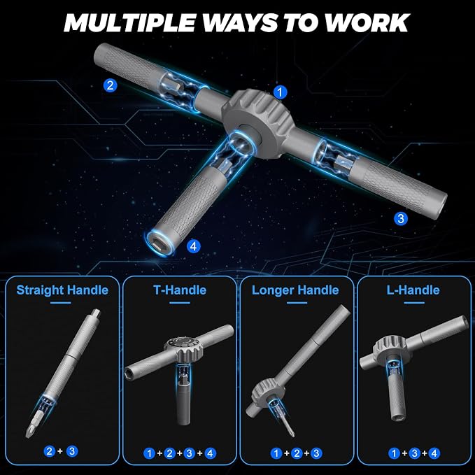 STREBITO T Handle Ratchet Screwdriver Set, 67-in-1 Ratcheting Screwdriver | 72-Tooth Ratchet with 50 N·m Torque, Magnetic Multitool Set for Furniture Assembly, Bicycle, Electronics & Home Repair