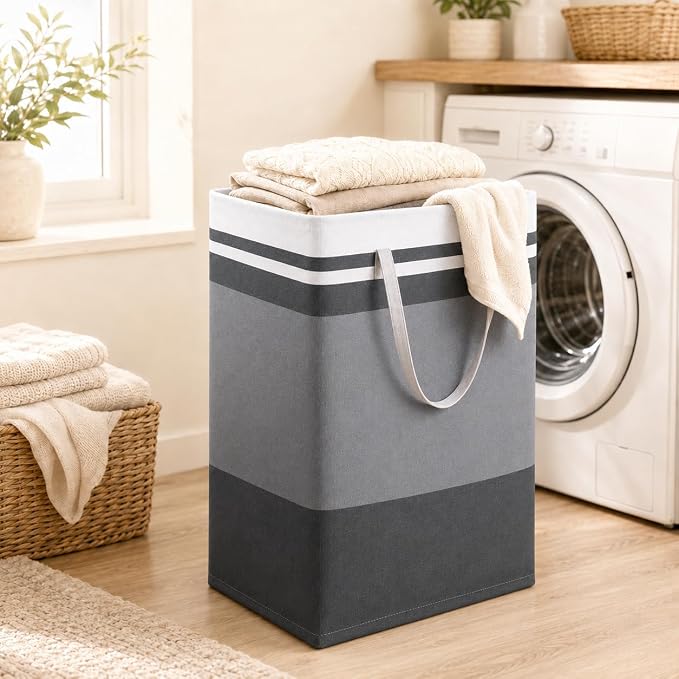 2 Pack Large Laundry Baskets, Laundry Hampers, Freestanding Waterproof Collapsible Clothes Basket with Easy Carry Handles in Laundry Room Bathroom Bedroom Dorm,Grey,75L