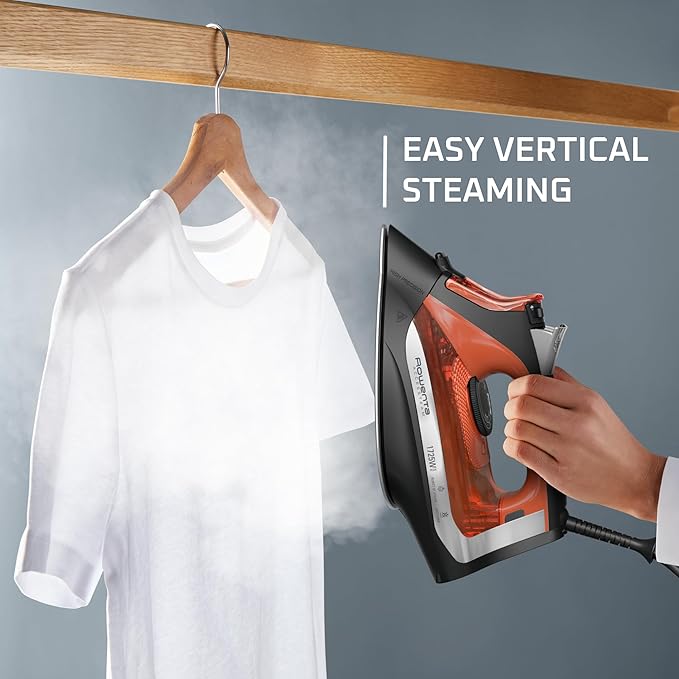 Rowenta Access Steam Iron, Clothes Iron with Steamer, Vertical Steaming, Maximum Steam Distribution, Anti-Drip Protection, Red