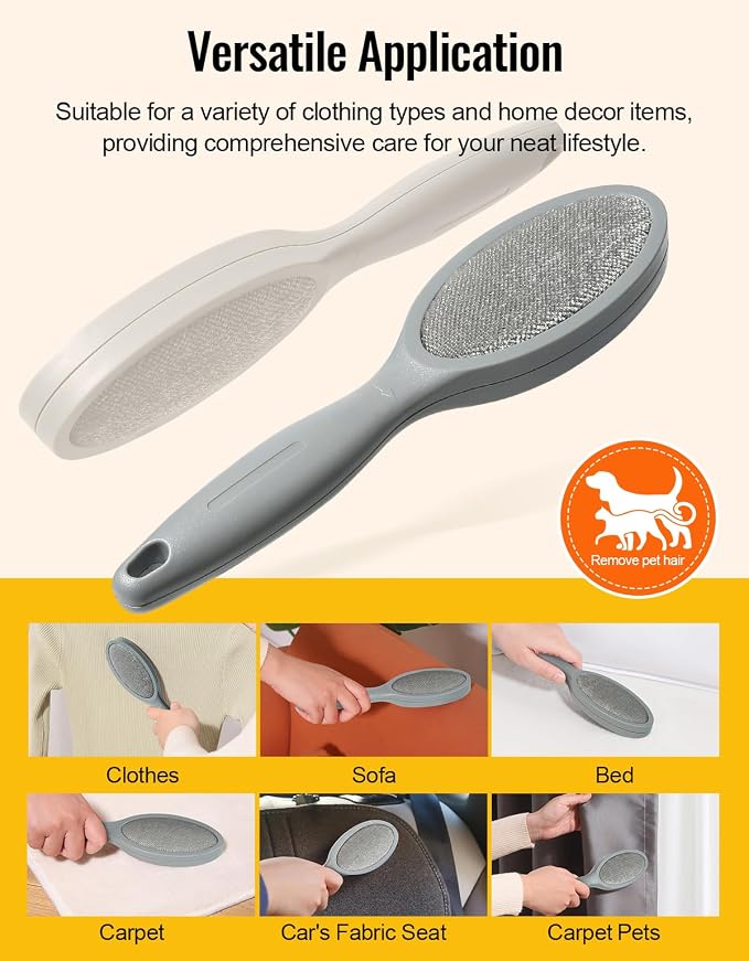 Lint Brush Pet Hair Remover for Clothes, Couches - 2 Pack, Dual Side, Gray
