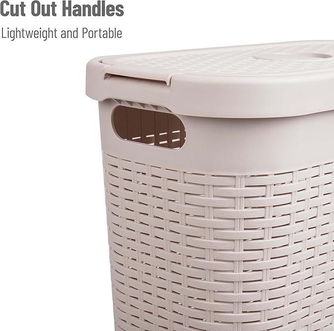 Mind Reader 40L Slim Laundry Hamper with Lid, Narrow Clothes Baskets, Set of 2, Ivory