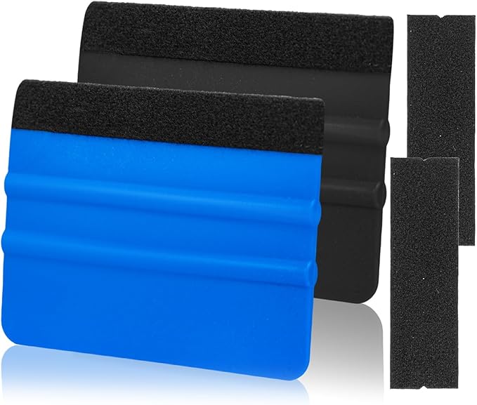 AMZDEPOT Squeegee for Vinyl, 4 Inch, Black and Dark Blue, 2 Pcs | Extra 2 Felt Replacements, Car Wrap, Craft Sign Making, DIY Crafting, Window