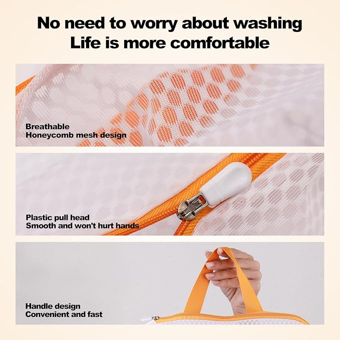 Laundry Bags Mesh Wash Bag, Washer Bag for Laundry Delicates, Orange Hanger | Garment Bags for Washing Machine, for Clothes, Suit, Coat, Dress, Pants, Bra, Sock, Tumble Dryer Safe
