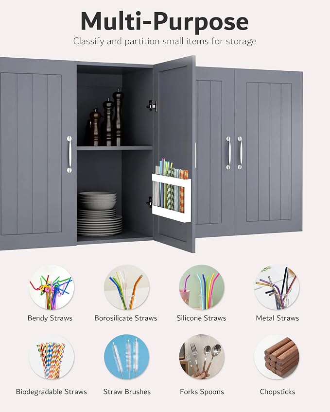 Acrylic Straw Holder & Organizer - Compact, Adhesive Tape Included for Easy Installation - Perfect for Countertops, Cabinets, or Kitchen Storage (White-5 Compartments)