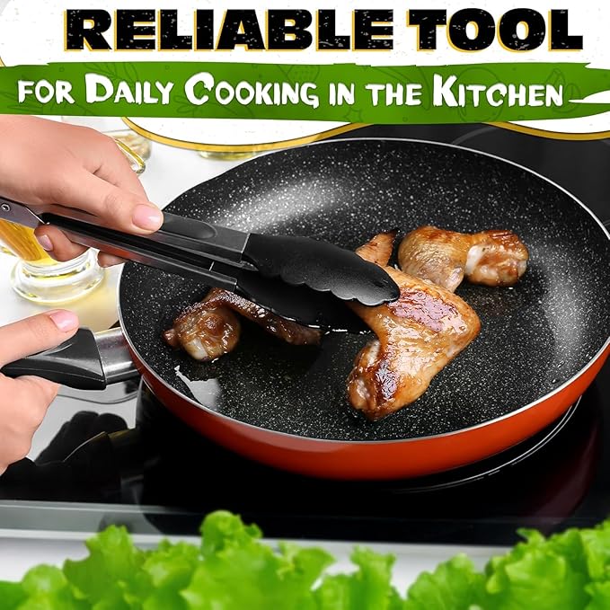 Kitchen Tongs Set of 3-7/9/12" Silicone Tipped Tongs for Cooking with Stainless Steel Build for Heat Resistant Handling, Non Stick & Easy-Lock Storage – Versatile Set for Meat Flipping & Salad Prep