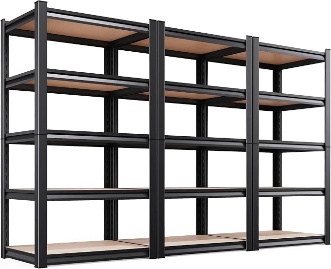 71.2''H Storage Shelves, 2000lbs Garage Shelving,Adjustable Heavy Duty Shelving Unit,5T Tall Garage Shelves，Wood Metal Standing Shelf Units,Utility Rack for Kitchen 3Pack