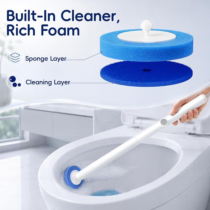 Toilet Bowl Cleaning Wand, Disposable Toilet Brush Kit with Replacement Heads and Press Button Handle (42 Refills)
