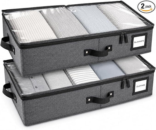 HOMELUX THEORY 2pc Under Bed Storage Containers, Bedroom Under the Bed Drawer Storage Organizer with Bins and Lids, Large Underbed Clothes Storage Box Ideal for Blanket, Fabric, & Shoes (Dark Gray)