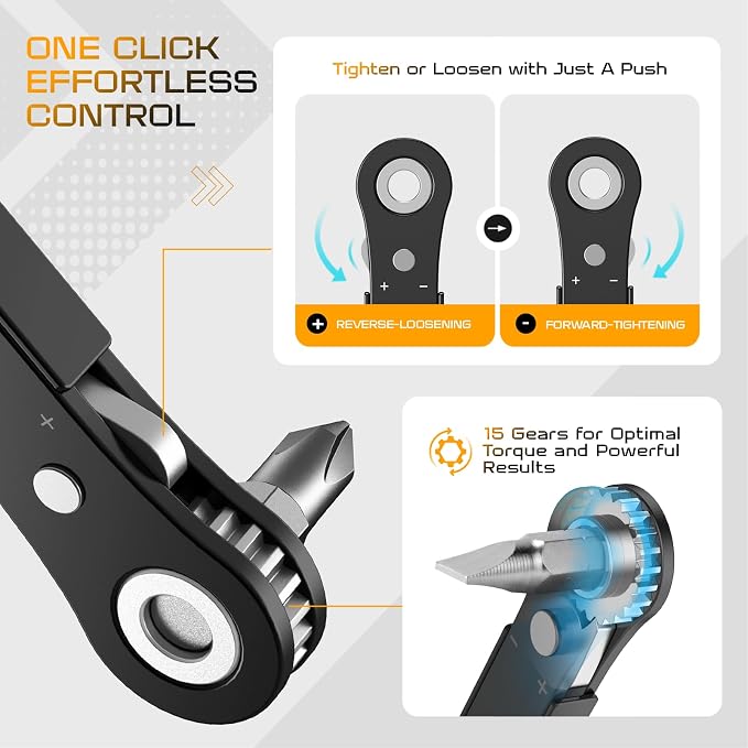 Tools for Men Gifts Right Angle Screwdriver: T5 T6 T7 Torx Star Bit & Ratchet Allen Wrench Drill Bit Set + Square Drive Bit & Small Ratcheting Wrench Screwdriver Set, Men Husband Dad Stocking Stuffers