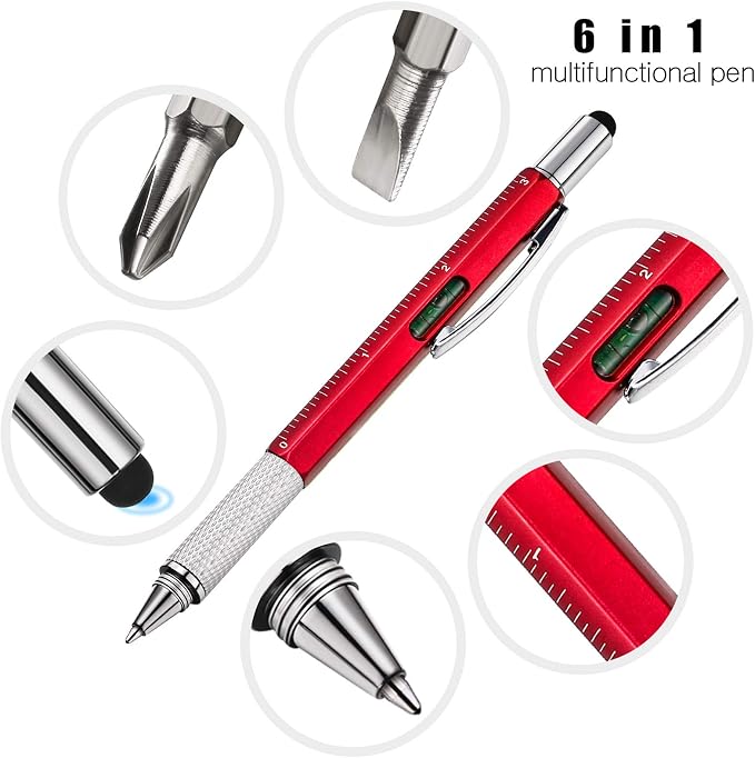 Zhanmai 16 Pcs Multi Tool Pens for Men, 6 in 1 Multitool Ballpoint Pen with Screwdriver Ruler Level Stylus Refills, Bulk Gifts for Employees Office Gadget Supplies Birthday Christmas Stocking Stuffers