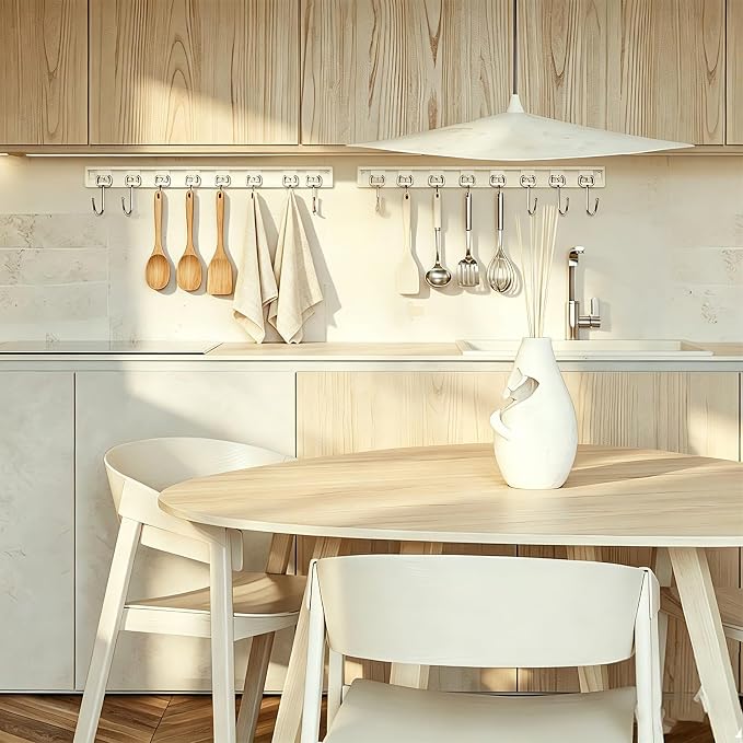 Cociat 2PCS Utensil Racks with 8 Hooks 17 Inch White Kitchen Utensil Holders Hanging Utensil Rack Multifunctional (17 inch White)