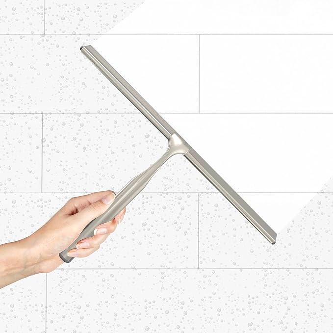 Better Living Deluxe XL Shower Squeegee, 12” Blade, Brushed Nickel | Multi-Purpose Silicone Squeegee Blade w/ Storage Hook, Rust-proof Heavy Duty Window, Glass, Shower Scrubber, Windshield Wiper