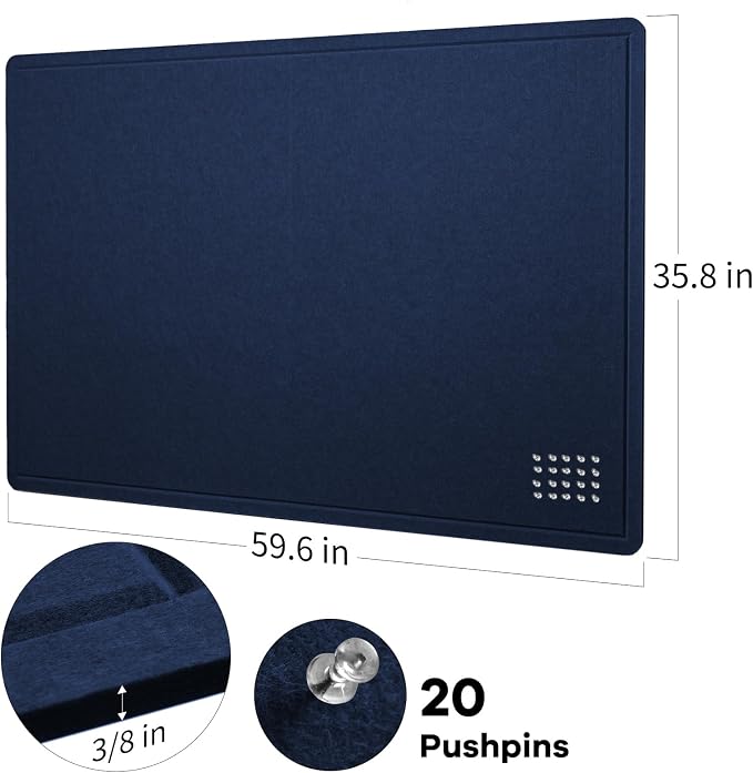 Felt Bulletin Board 60x36 inches, Decorative Pin Board for Home & Office | Cork Board Alternative for Wall with Push Pins, Display Mood Board for Photos, Notes & Reminders