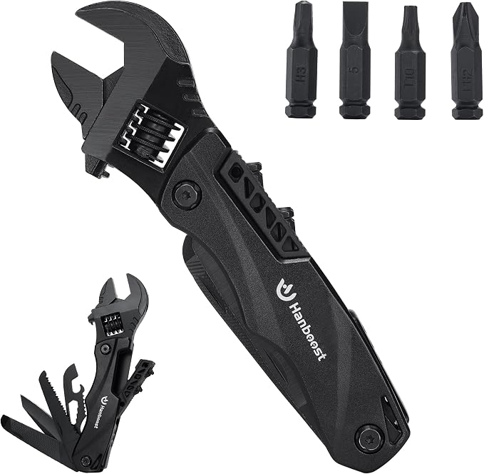 Multitool Wrench Wide Jaw Opening Cmaping Gear, Gift for Him and Her, 12 in 1 Multi Purpose Pocket Size EDC Gadget With Screwdriver Cutting Saw Bottle Opener for Maintenance, Camping and DIY