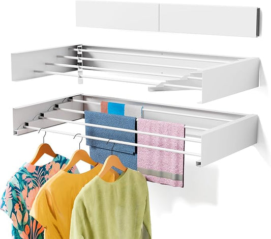 ZMBESUP Wall Mounted Drying Rack for Small Space, 23.6" Foldable Collapsible Laundry Rack, Compact Space Saver for Apartment Bathroom Balcony, Includes Wall Template (White)
