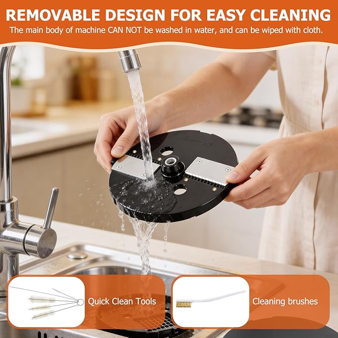 5-In-1 Electric Vegetable Chopper, Commercial Vegetable Slicer | Stainless Steel Blades, 100W Motor, Dual Chutes, Veggie Dicer with Slicing Shredding Striping, for Onion Potato Cabbage Fruit