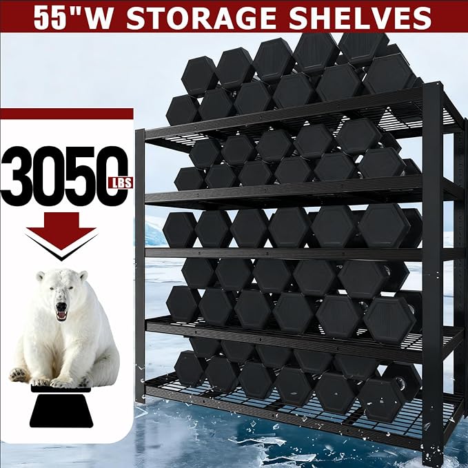 Heavy Duty Garage Shelving,5-Tier Storage Shelves(84" Hx24 Dx55 W),3050LBS Capacity Industrial Shelving Units and Storage,Adjustable Shelving Unit for Garage,Warehouse,Basement