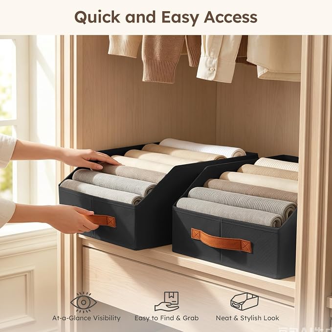 Homsorout Fabric Storage Bins for Organizing - 10 Pack Large Trapezoid Collapsible Storage Bins with Front Handle, Closet Organizers and Storage for Bedroom, Home Shelves, Small Spaces, Black