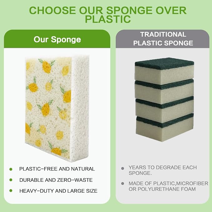 Scratch Scrub Sponge, 6 Kitchen Sponges for Cleaning Around the Home, Bathroom & More, Large Size Scratch-Free Dish Scrubber, Best for Nonstick Pots and Pans (4" x 6" x 1",Lemon)