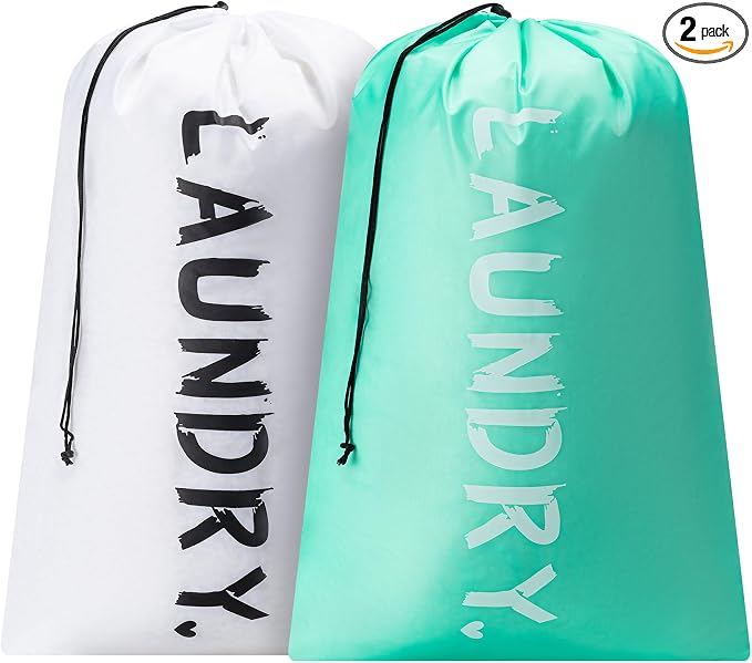 2 Pack Travel Laundry Bag,28" x 40", Extra Large Dirty Clothes Organizer | Machine Washable with Drawstring, Holds 3-4 Loads of Laundry,Fit a Laundry Hamper or Basket Travel Essentials