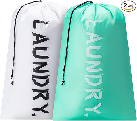 2 Pack Travel Laundry Bag,28" x 40", Extra Large Dirty Clothes Organizer | Machine Washable with Drawstring, Holds 3-4 Loads of Laundry,Fit a Laundry Hamper or Basket Travel Essentials
