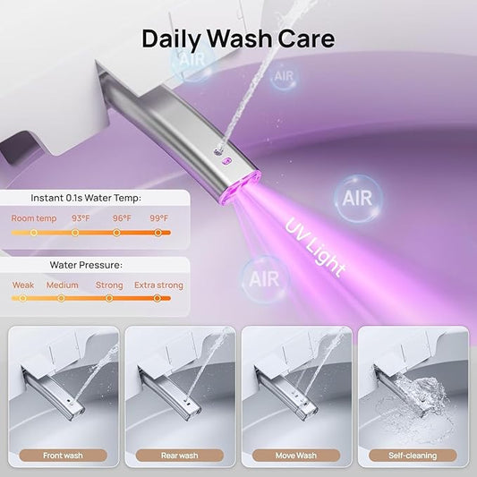 Smart Toilet with Bidet Built-in: Auto Dual Flush Bidet Toilet with Dryer, One Piece Toilet with Child Mode, Electric Heated Seat, Foot Sensor, UV-C Night Light, Pre Wet, ADA Height, Manual Lid/Seat