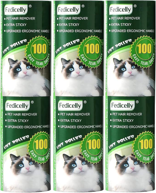 Fedicelly Lint Rollers Pet Hair Extra Sticky Refills,Mega Value Set 600 Sheets for Cat and Dog Hair Removal,100 Sheets Per Roller (Pack of 6)