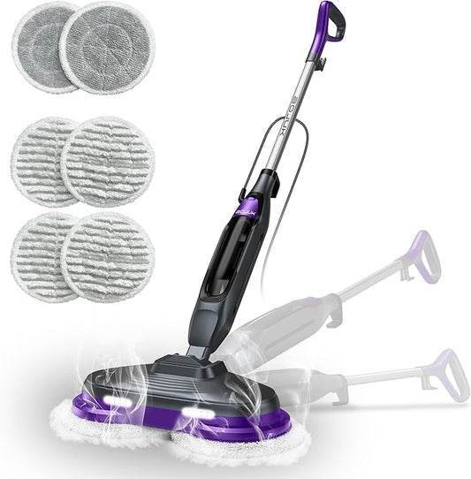 Scrub & Steam Mop with Rotating Mop Pads, 4 Cleaning Modes & LED Headlights, 6 Scrub Pads, Large Tank, Swivel Steering, All-in-One Hard Floor Cleaner