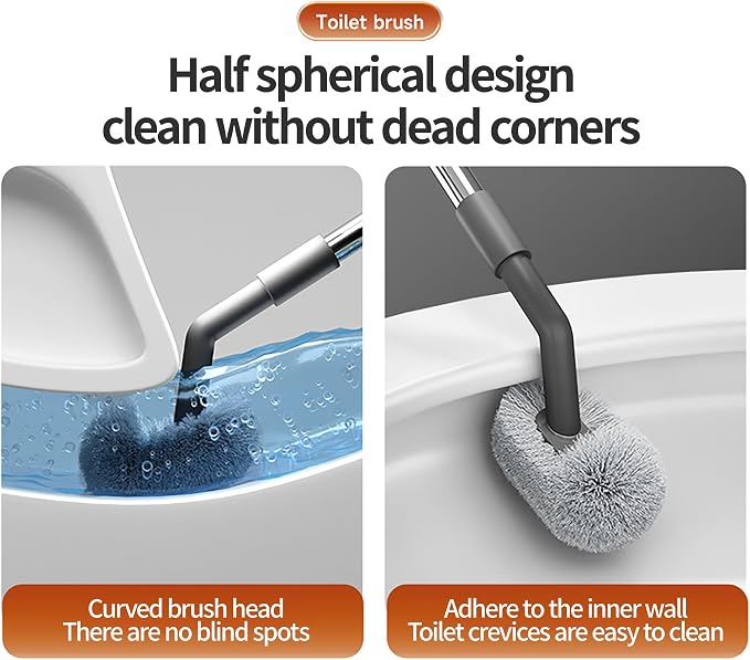 Stainless Steel Toilet Brush with Long Handle and 2- Durable Bristles, Magnetic Holder for Bathroom Deep Cleaning