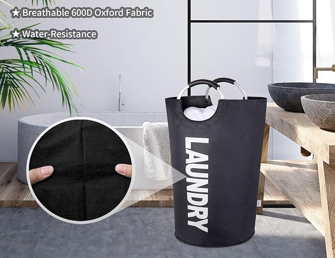 2-Pack XXL Laundry Basket, Big Laundry Hamper Bag with Handles, 130L Black | Freestanding Tall Dirty Clothes Hamper, Collapsible and Portable Laundry Bin for Dorms and Bedrooms, Thick, Sturdy Fabric