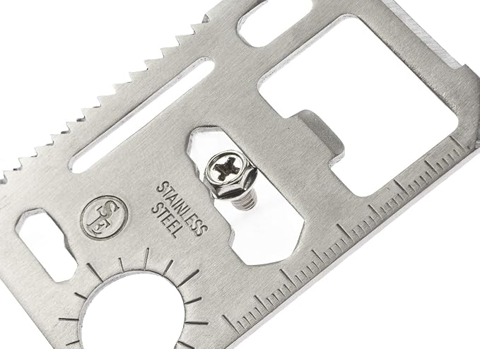SE 11-Function Stainless Steel Survival Pocket Tool - Compact, Credit Card-Sized Multi-Tool with Leatherette Case - Ideal for Camping, Hiking, and Outdoor Activities- MT908-1
