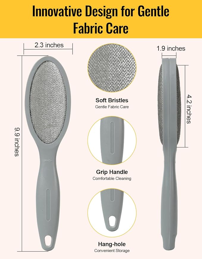 Lint Brush Pet Hair Remover for Clothes, Couches - 2 Pack, Dual Side, Gray