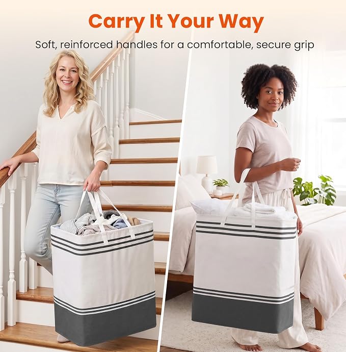 TranquilRelax 3-Pack Laundry Basket, Laundry Hamper, Grey-125L | Freestanding＆Water-Resistant Laundry Hamper, Collapsible Tall Clothes Hamper with Carry Handles for Clothes, Laundry Basket