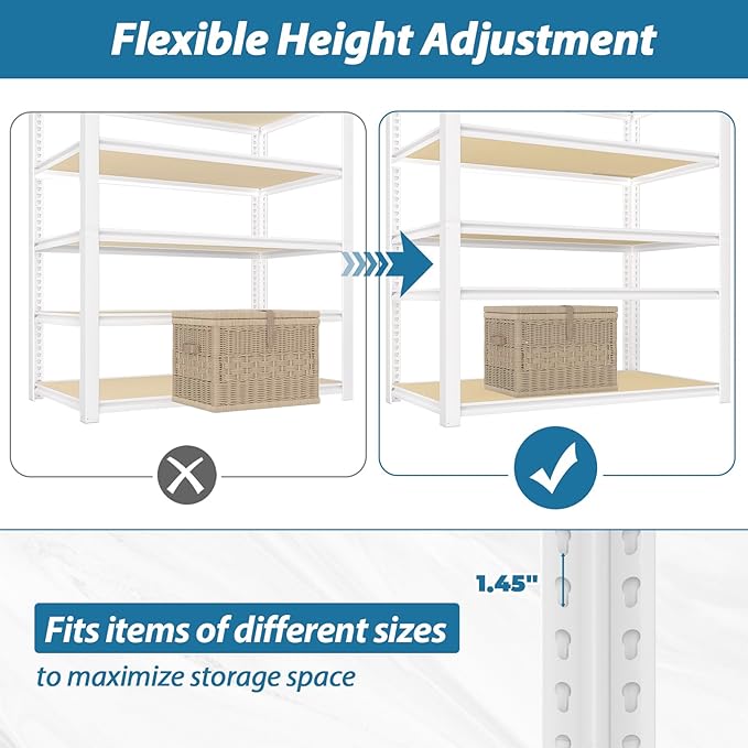 PrimeZone 5 Tier Closet Storage Shelves -White Metal Connector Shelving Unit, Adjustable Heavy Duty Garage Shelves, Utility Rack Organizer Shelf for Kitchen Pantry Closet Laundry 24" W x 16" D x 59" H