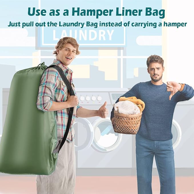 Coomee Heavy Duty Laundry Bag, 2 Pack XL Nylon Laundry Bags with Straps | Extra Large Laundry Bags, Drawstring Closure, Washable Large Dirty Clothes Organizer, Travel Bag Fits a Laundry Hamper