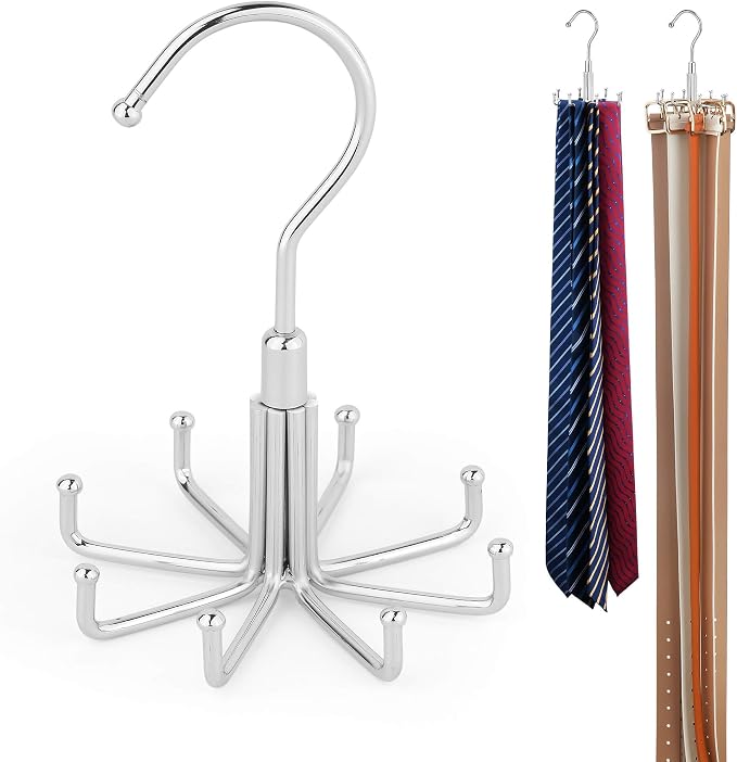 ZEDODIER Belt Organizer for Closet, Heavy-Duty Rotating Belt Hanger Tie Rack Holds up to 24 Belts, Hanging Space Saving Metal Belt Holder for Closet Storage