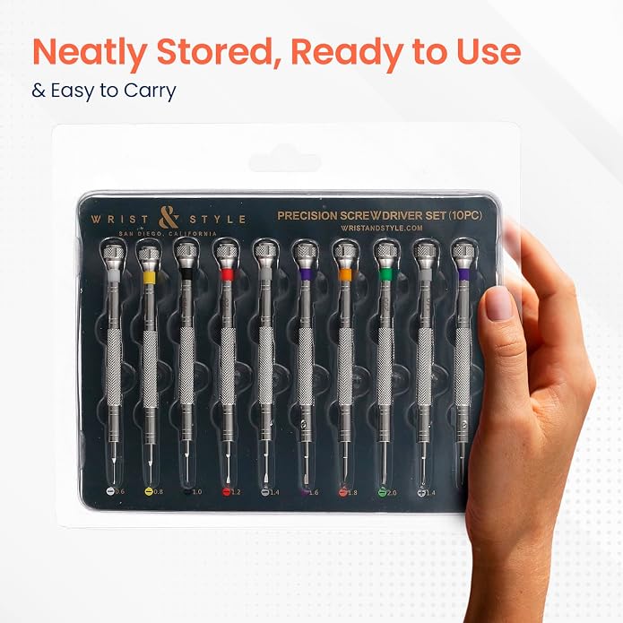 Wrist & Style Professional Screwdriver Kit by W&S for Watches, Glasses and Accessories: (10pc Tool Set) - to Adjust, Remove, Replace and Repair - Stainless Steel Professional - 10 Piece