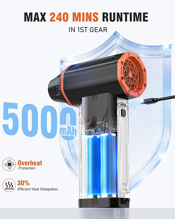Electric Air Duster, 110000 RPM Rechargeable Compressed Air Duster, Cordless Air Blower with 3 Speed Modes for Computer Cleaning, Keyboard, PC, Electronics, Car, Office & Home