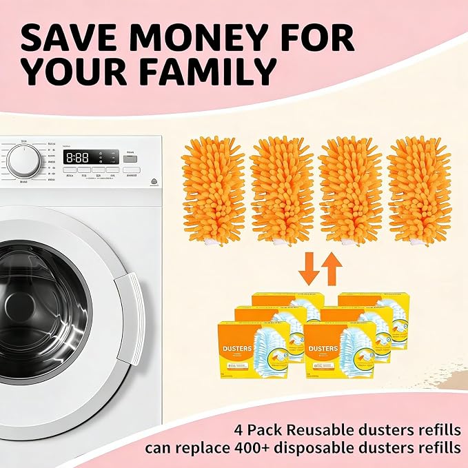 Reusable Duster Refill Compatible with Swiffer Hand Duster | 360 Heavy Duty Duster Refills, Microfiber Washable Dusters Refills for Swiffer Handle, 4 Pack (Handle is Not Included)